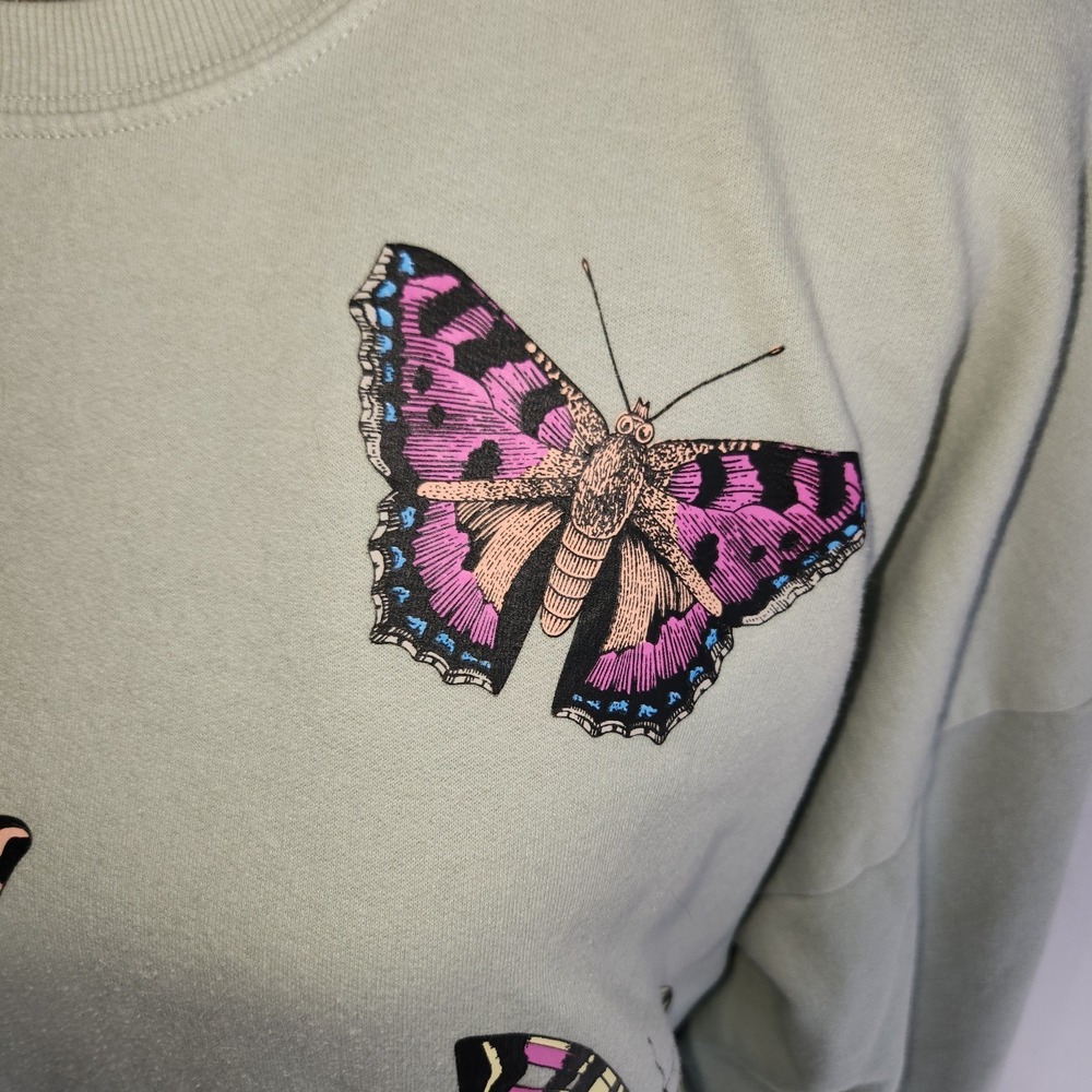 SOLD Thanks Women's Sweatshirt Sz XL Green Butterflies - Picture 5 of 10
